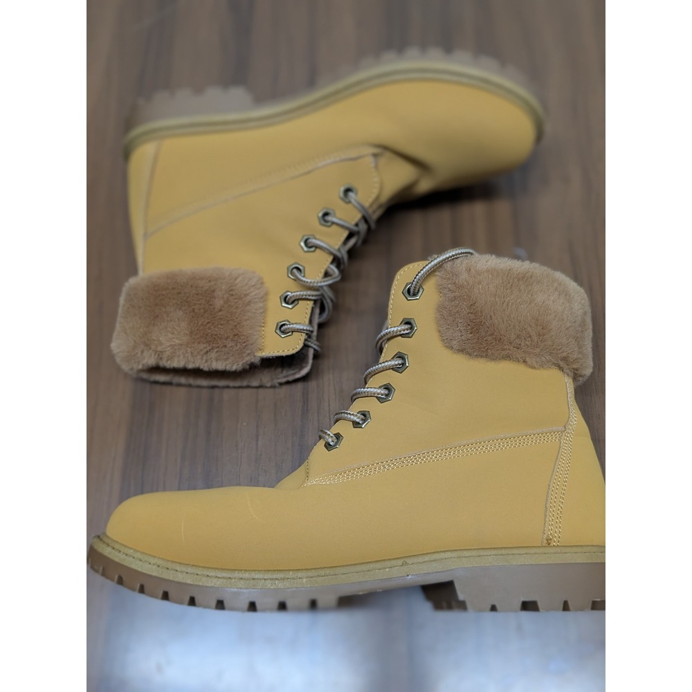 Charlotte Russe Womens Tan Faux Fur Trim Lace Up Combat Boots Size 8